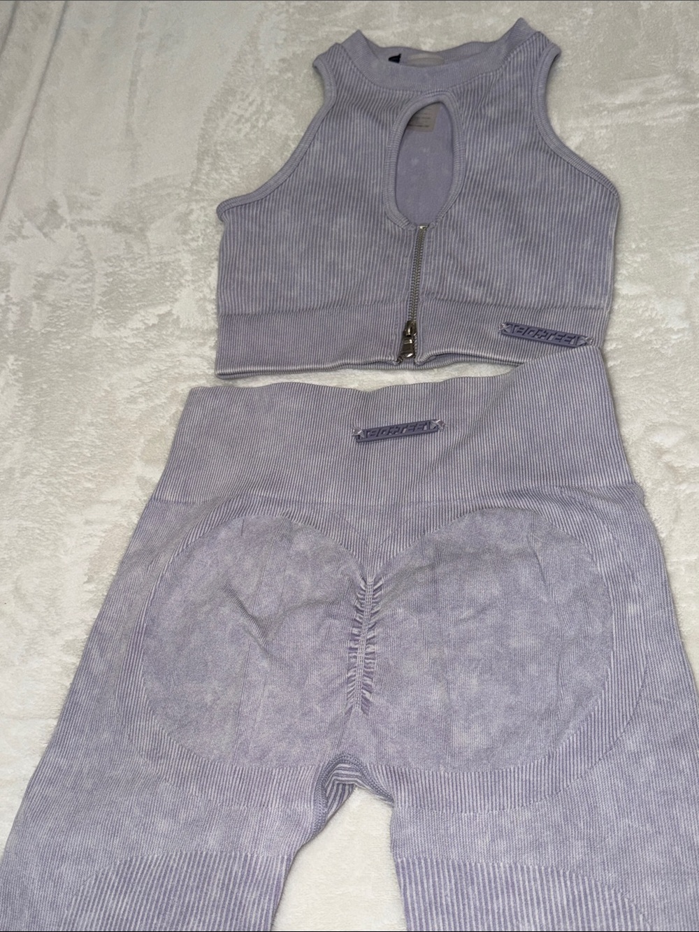 Ribbed Lavender High-Waist Seamless Leggings & Crop Top Set